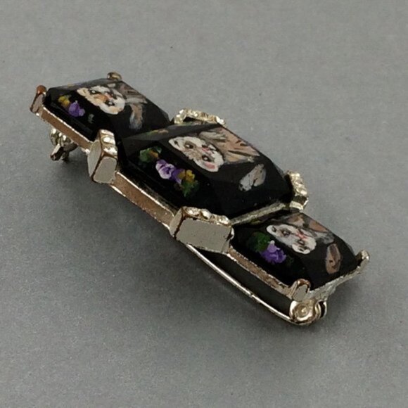 Hand-Painted Ferret Black Brooch Pin Silvertone Metal  Pet Artisan Polecat - Picture 4 of 16